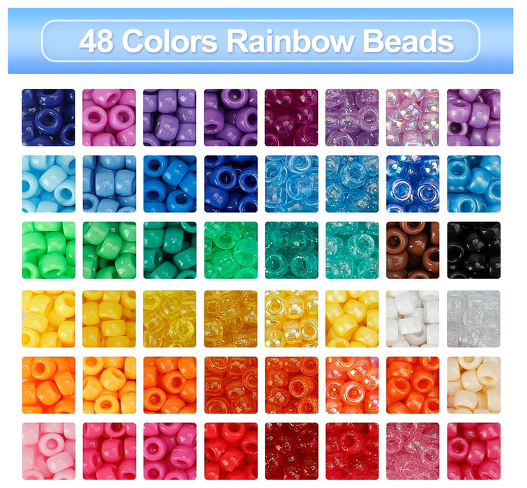 Desire Deluxe - jewelry making kit Pony Beads for Bracelet Making Kit 48 Colors Kandi Beads Set, 2400pcs Plastic Rainbow Bead Bulk and 1560pcs Letter Beads with 20 Meter Elastic Threads for Craft Jewelry Necklace