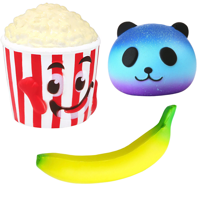 Desire Deluxe Banana, Panda, Popcorn Squishies