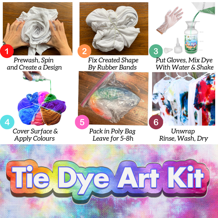 Desire Deluxe  - Tie Dye Kit – Set of 5 Paint Colours Ink for Dyeing Fabric, Clothes – Creative Art Craft Tie-Dye Kits Games Activity for Adults & Kids