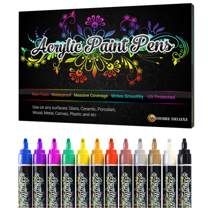 Desire Deluxe - Acrylic Paint Pens Waterproof Kit Markers Reversible Round & Chisel Tip