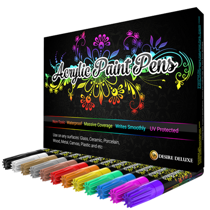 Desire Deluxe - Acrylic Paint Pens Waterproof Kit Markers Reversible Round & Chisel Tip