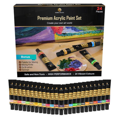 Desire Deluxe  - Acrylic Paint Set - Non Toxic Water Based Rock Painting Kit for Stone, Ceramic, Glass, Wood, Porcelain, Pebbles-Complete Craft Set