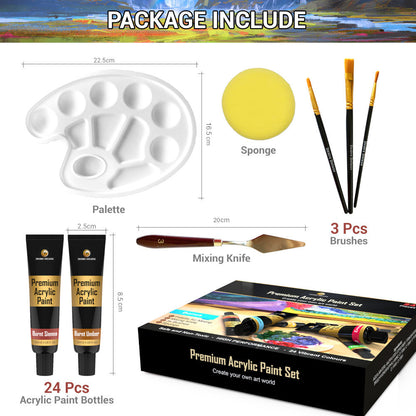 Desire Deluxe  - Acrylic Paint Set - Non Toxic Water Based Rock Painting Kit for Stone, Ceramic, Glass, Wood, Porcelain, Pebbles-Complete Craft Set