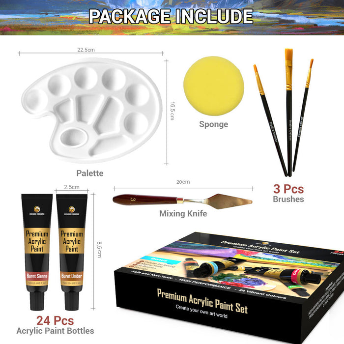 Desire Deluxe  - Acrylic Paint Set - Non Toxic Water Based Rock Painting Kit for Stone, Ceramic, Glass, Wood, Porcelain, Pebbles-Complete Craft Set
