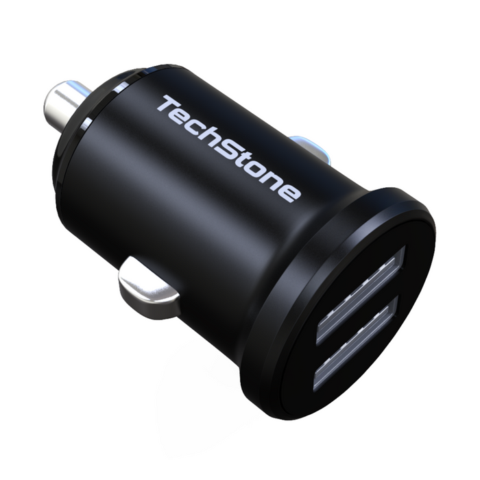 TechStone - Dual USB Car Charger Mini Adapter 2-in-1 Portable Charge Plug-In Smartphones Tablets USB-Powered Dev