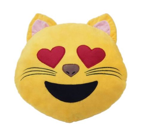 <transcy>Cuscino rotondo con emoticon sorriso occhio cuore di gatto</transcy>
