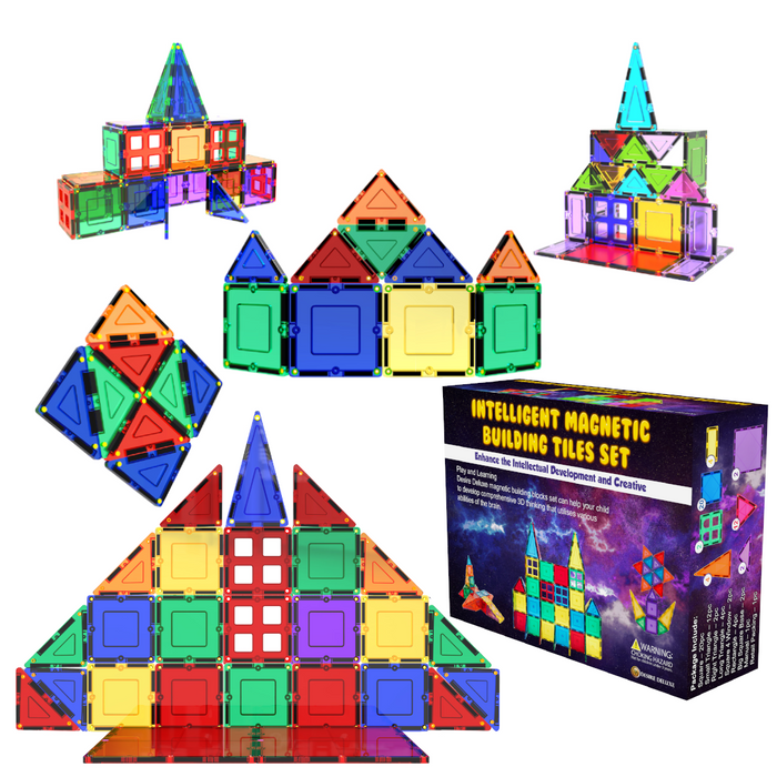 Desire Deluxe - Magnetic Tiles Building Blocks Construction Toys 47pc STEM Learning Educational Toy for Kids