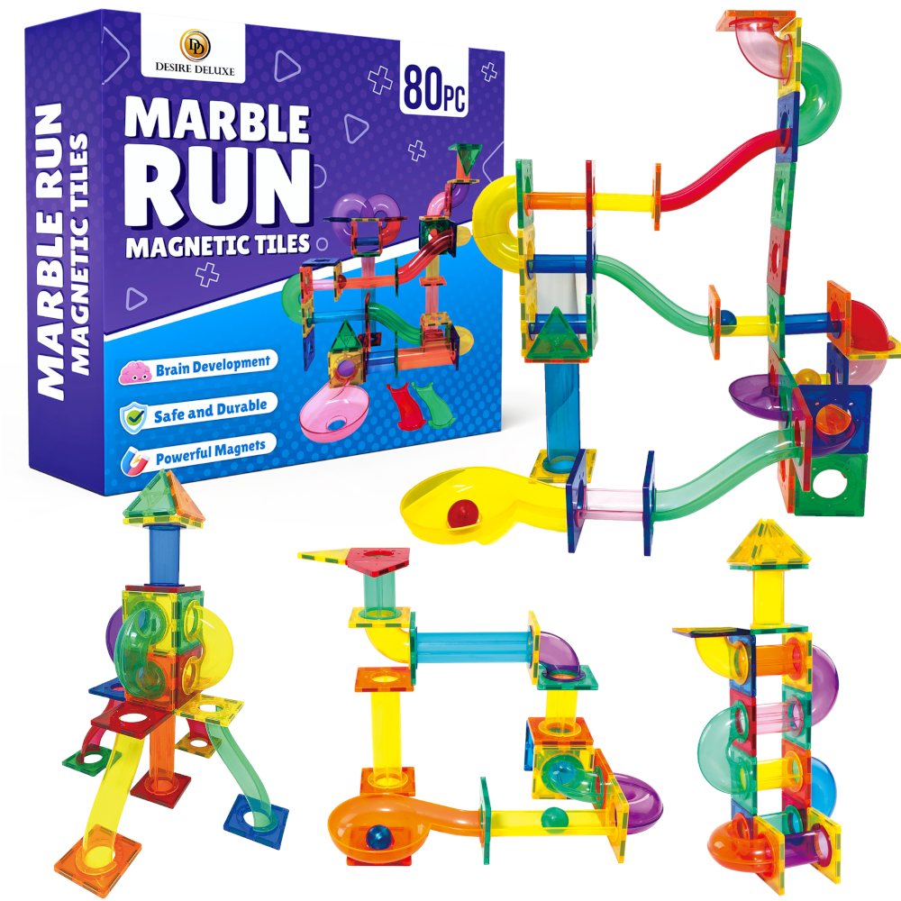 Desire Deluxe - Marble Run Ball Magnetic Building Blocks Kids Montessori Toys – Construction Tiles for Boys & Girls 3–8-Year-Old – Great Birthday