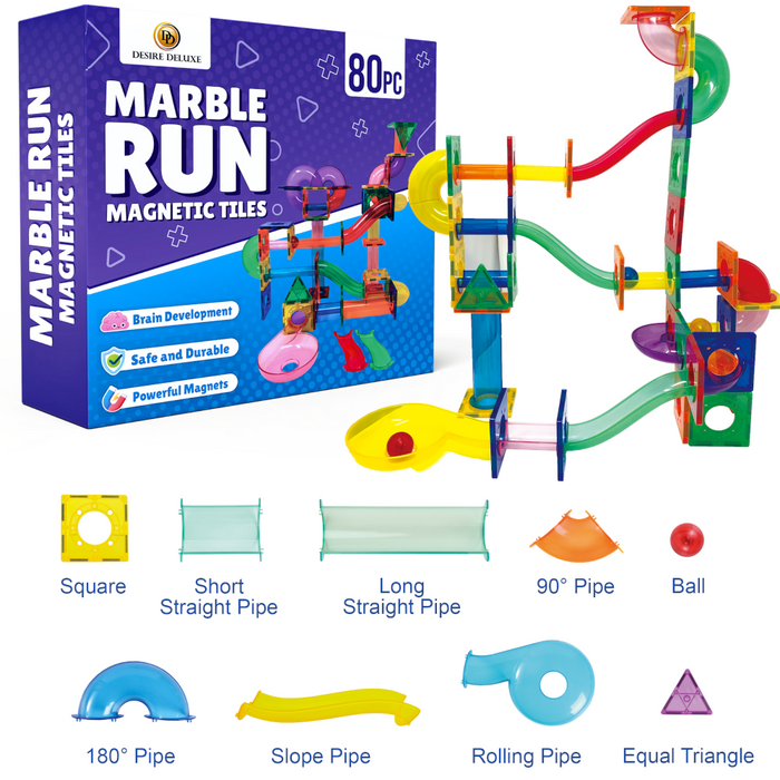Desire Deluxe - Marble Run Ball Magnetic Building Blocks Kids Montessori Toys – Construction Tiles for Boys & Girls 3–8-Year-Old – Great Birthday