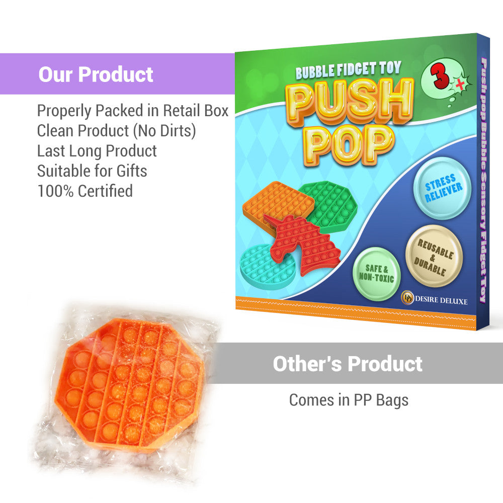 Desire Deluxe - Pop It Fidget Toys Pack for Kids - Sensory Anxiety Stress Relief Push Pop Autism Toy
