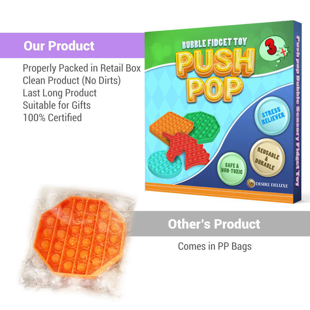 Desire Deluxe - Pop It Fidget Toys Pack for Kids - Sensory Anxiety Stress Relief Push Pop Autism Toy
