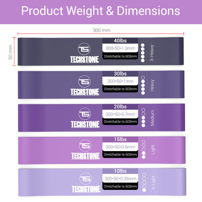 TechStone -  Resistance Bands Pack of 5 Different Resistance Levels Elastic Band for Home Gym Long Exercise Workout Set for Men and Women
