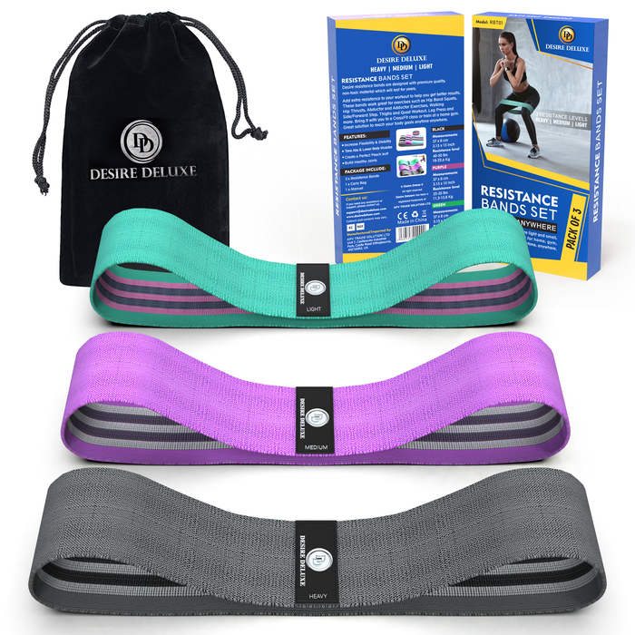 Desire Deluxe - Resistance Bands Set for Men and Women, Premium Exercise (Pack 3) Different Resistance Levels Loops Band