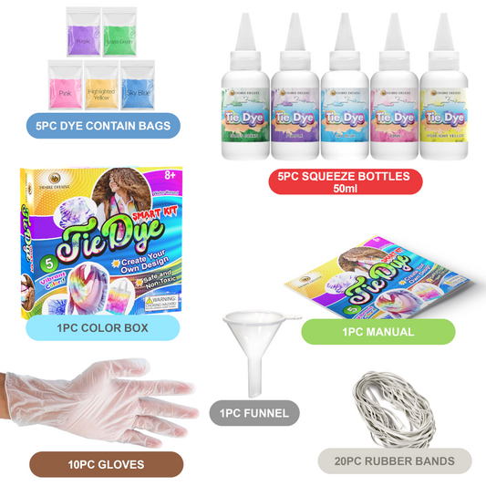 Desire Deluxe  - Tie Dye Kit – Set of 5 Paint Colours Ink for Dyeing Fabric, Clothes – Creative Art Craft Tie-Dye Kits Games Activity for Adults & Kids