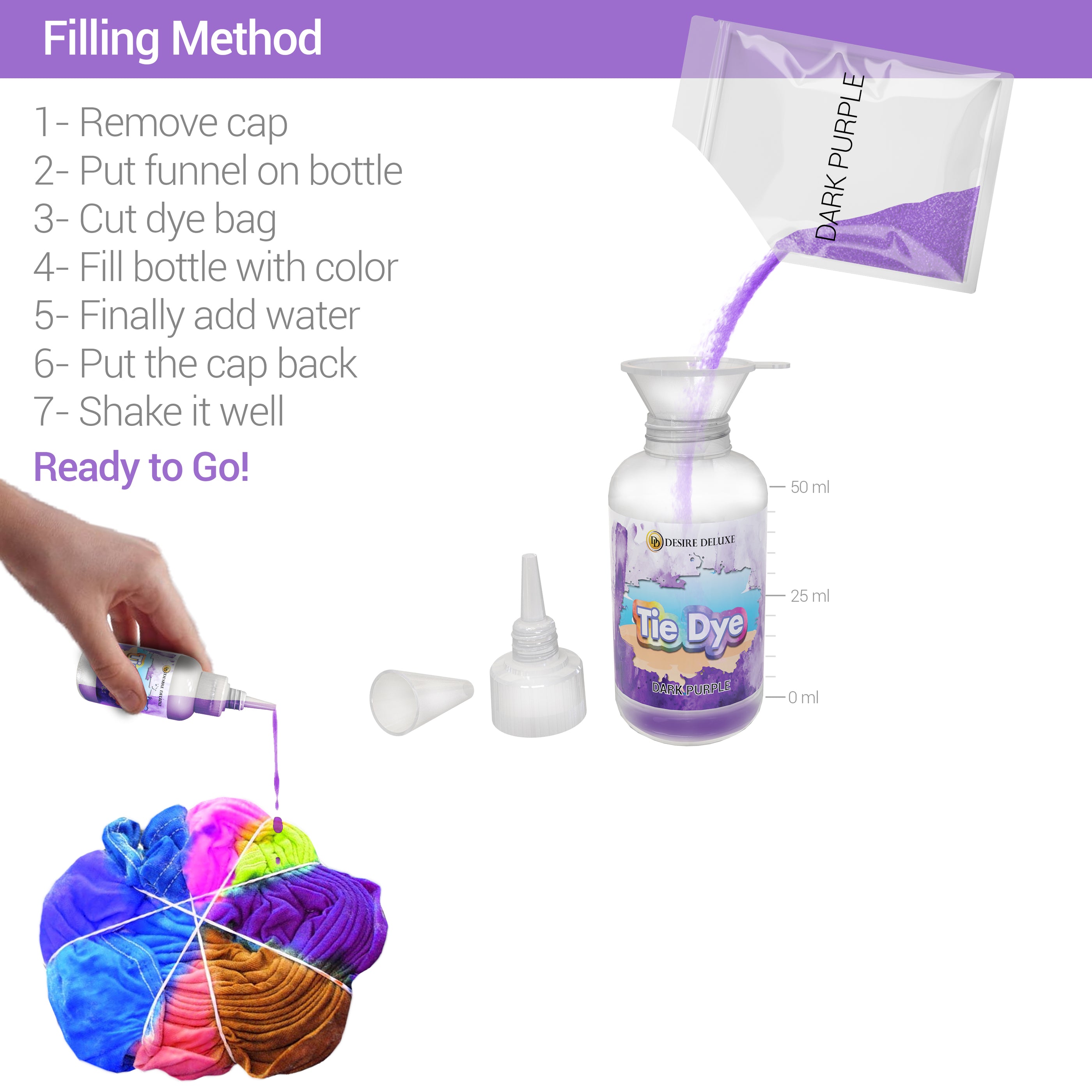 Desire Deluxe Tie Dye Kit Set of 18 Colours Ink TieDye Kits for D