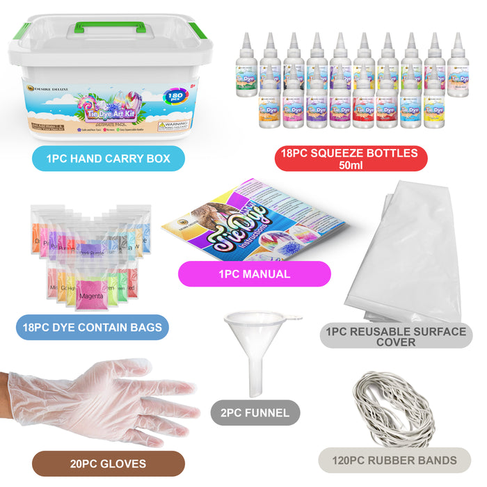 Desire Deluxe - Tie Dye Kit – Set of 18 Colours Ink Tie-Dye Kits for Dyeing Fabric, Clothes – Creative Art Craft Games
