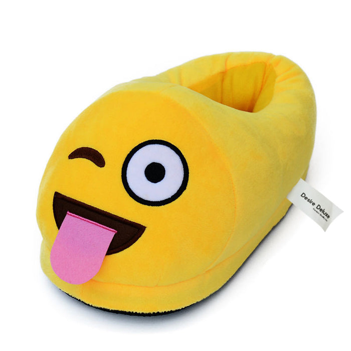 Desire Deluxe - Emoti Slippers Tongue Novelty Smiley Plush Indoor One Size 5 -8.5 Emoticon Footwear Boys Girls Adult