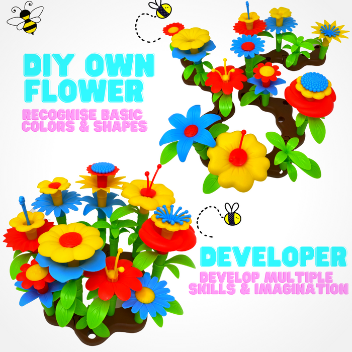 Desire Deluxe - Flower Build A Garden Toy Building Blocks Set for Baby, Children - Indoor & Outdoor Floral Arrangement for Kids 54pc